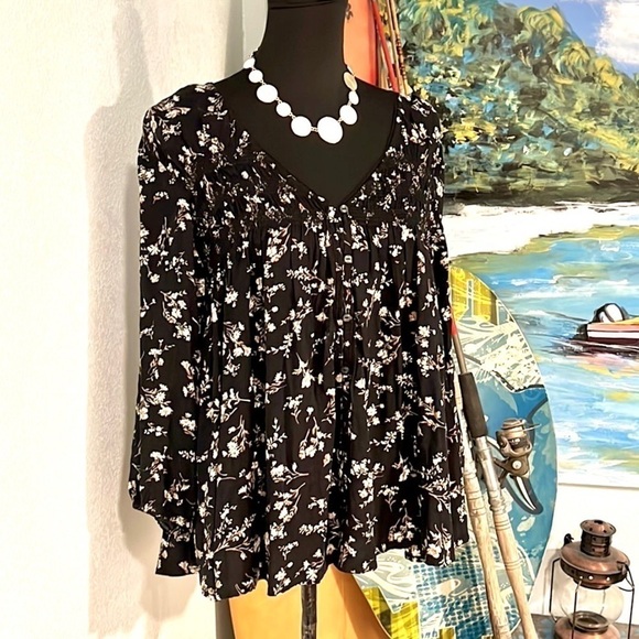 Denim&Supply,Ralph Lauren- Ditsy Floral, Smocked Peasant Top,  Size XL - Picture 1 of 14